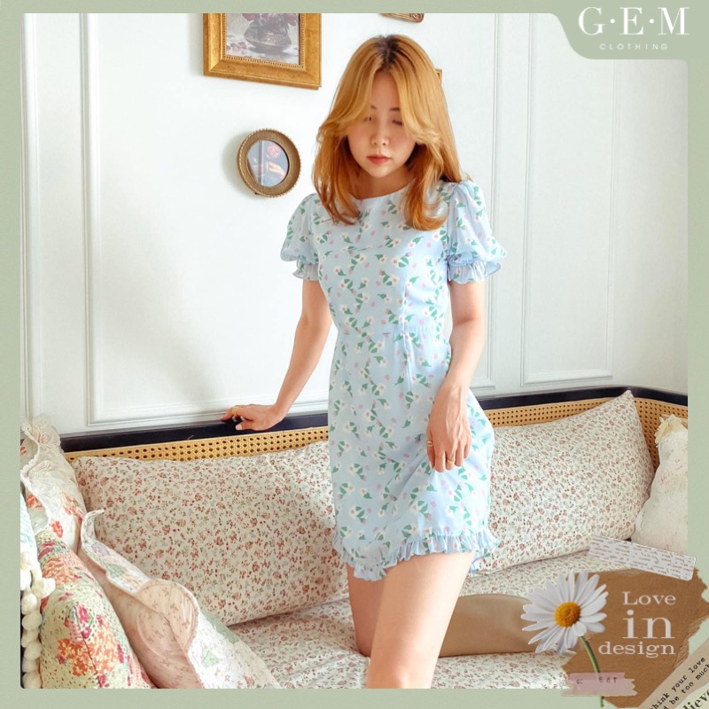Đầm xanh hoa tay phồng Aimee Dress Gem Clothing SP060272
