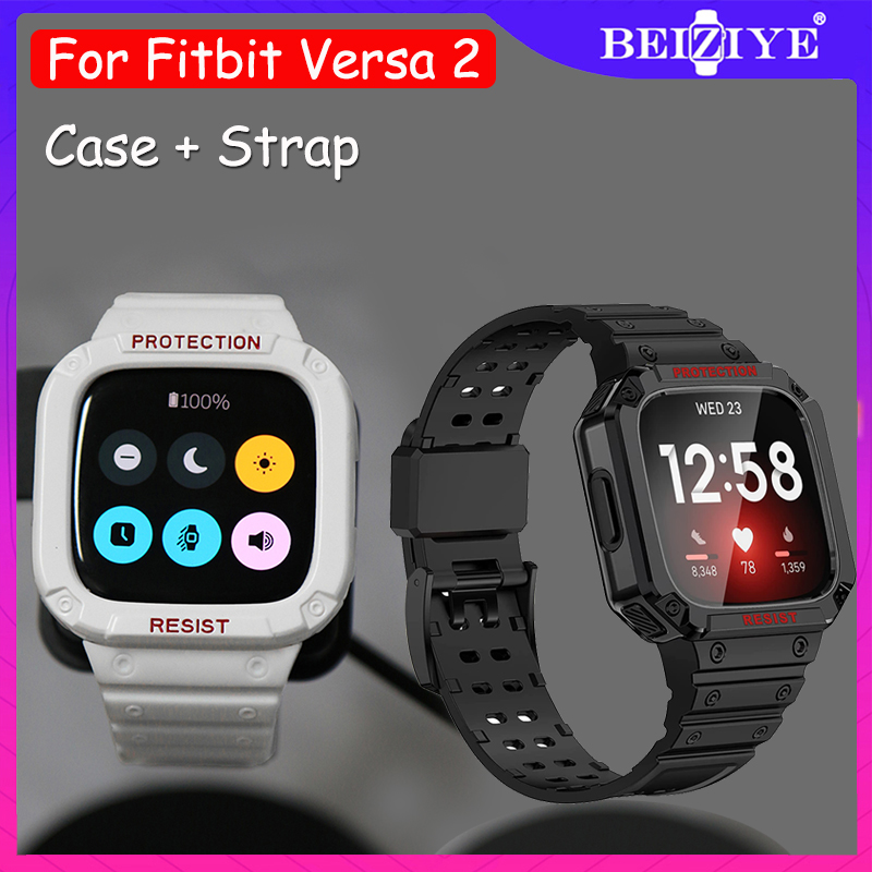 Fitbit Versa 2 dây đeo với Vỏ cho nam nữ TPU Thể thao Bao bảo vệ Thay thế Vòng đeo tay Dây đeo Bảo vệ Bumper Đồng hồ thông minh Versa 2