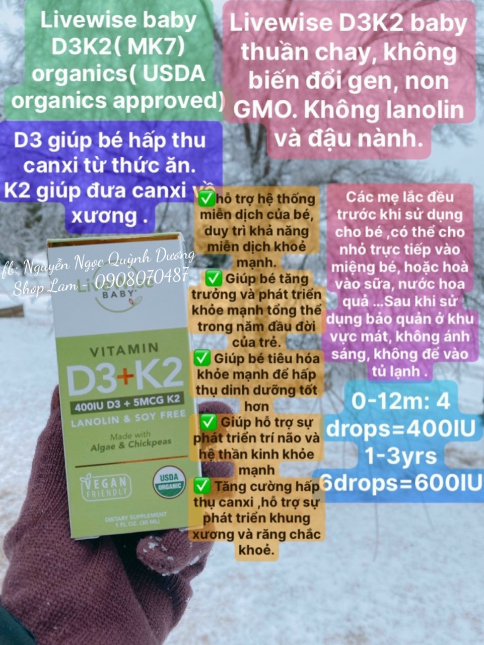VITAMIN D3K2 VÀ DHA ORGANIC LIVEWISE CHO BÉ TỪ SƠ SINH