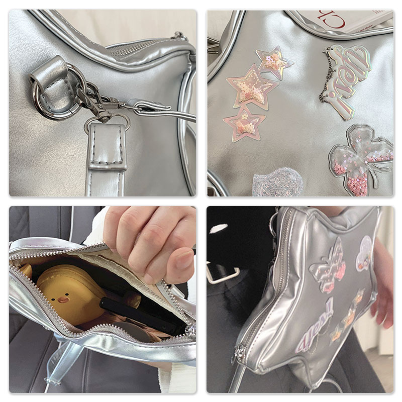 Deere Jack Laser silver star pack New cool backpack Sparkling five-pointed star pack Dopamine cross-body bag