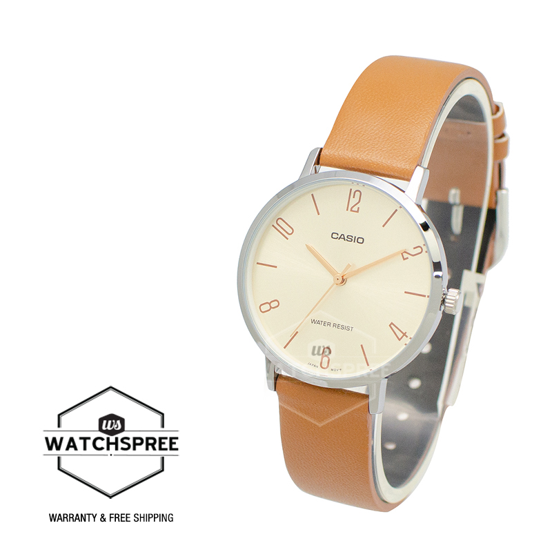 [Watchspree] Casio Ladies' Analog Brown Leather Strap Watch LTPVT01L-5B LTP-VT01L-5B