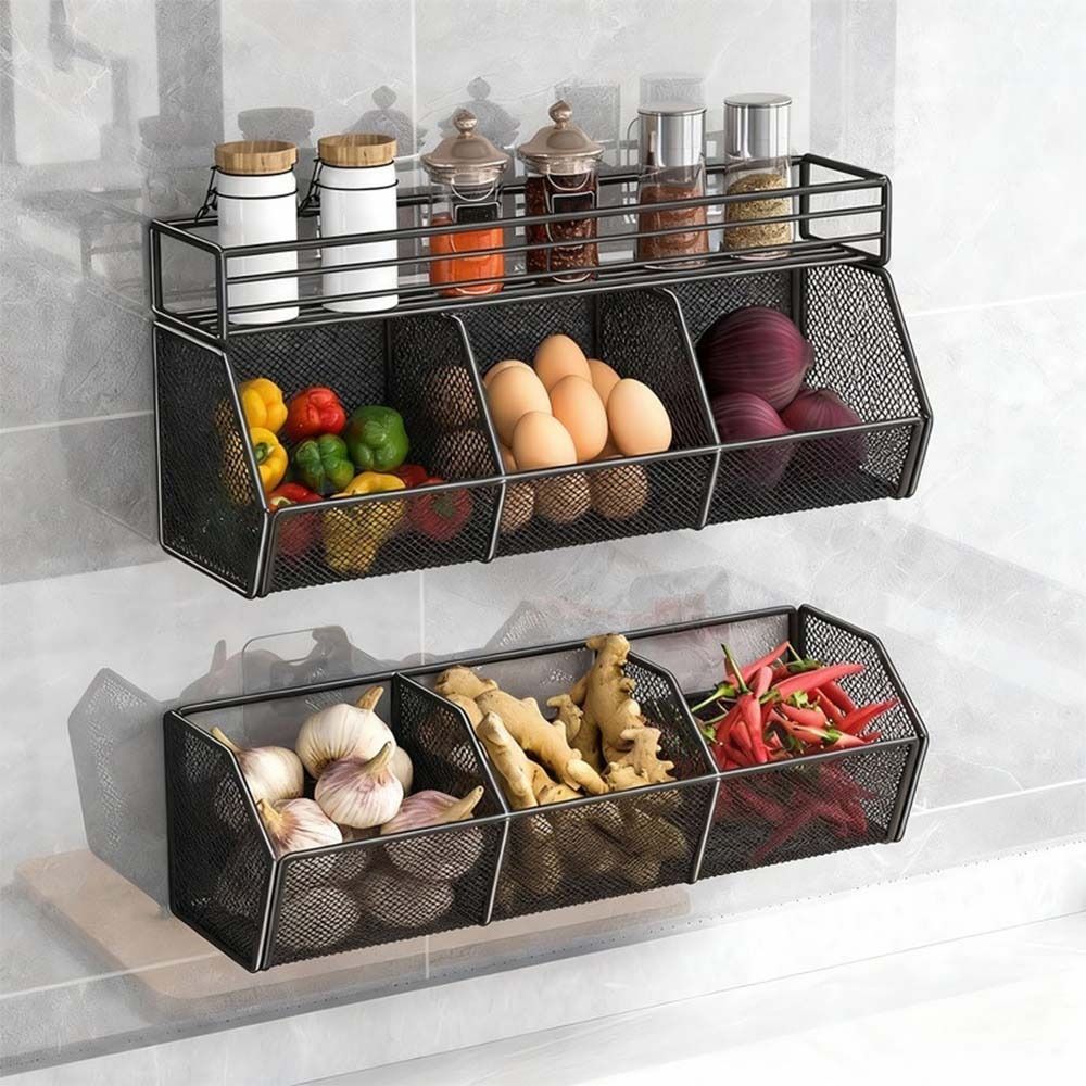 Storage Rack Wall Mounted Kitchen Storage Basket Carbon Steel Punch ...