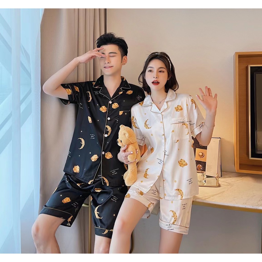Bộ Đồ Ngủ Pijama Bằng Lụa Bóng Gợi Cảm Cho Cặp Đôi