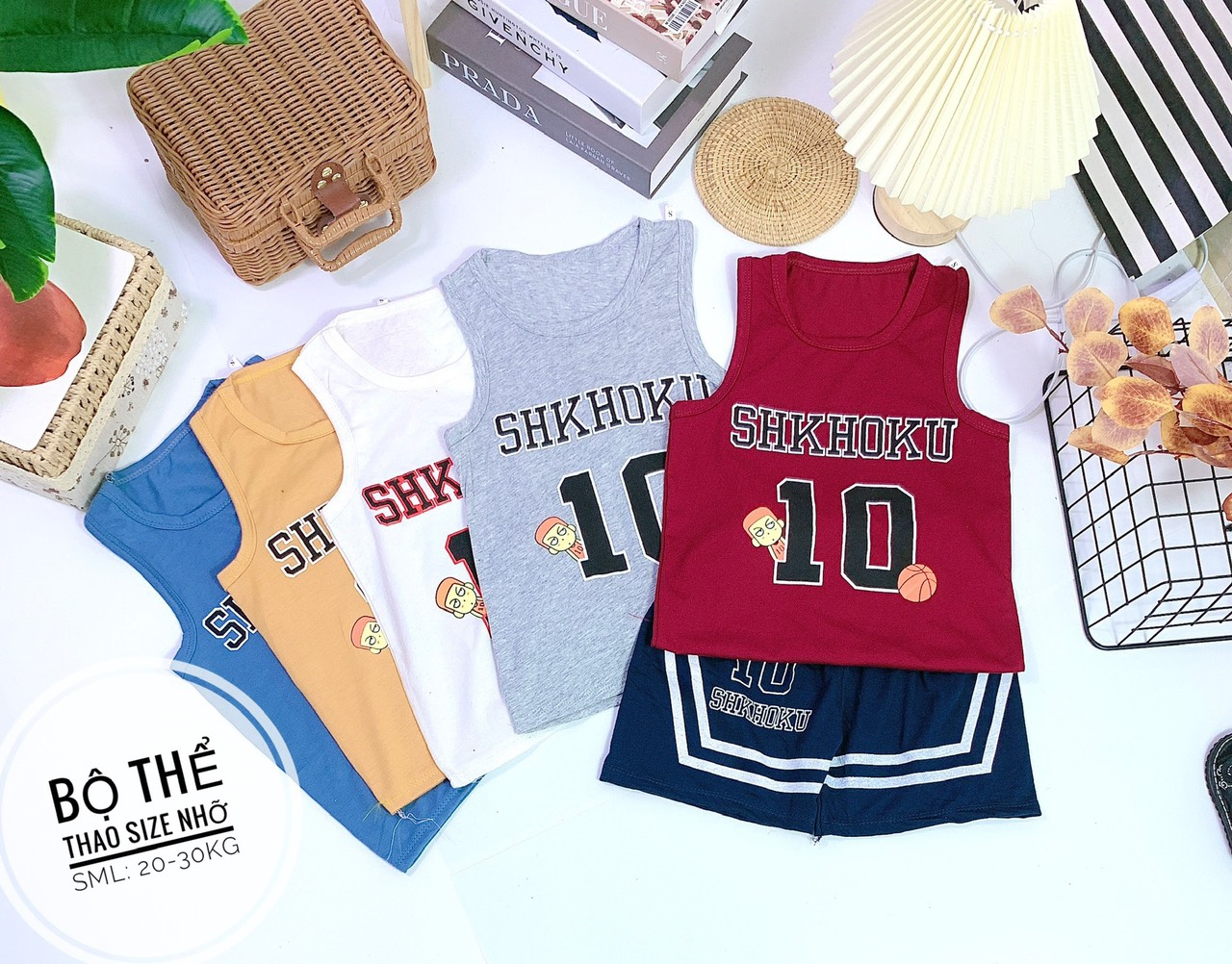 Bộ ba lỗ shkhoku số 10 phong cách hàn quốc thể thao năng động chất cotton mềm mát cho bé yêu 18-30kg. video thật. bibo baby shop