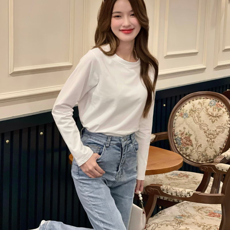 Áo thun nữ tay dài chất cotton 4 chiều chính phẩm cao cấp ANHSTORE, Áo tay dài nữ cotton 4 chiều phom ôm nhẹ