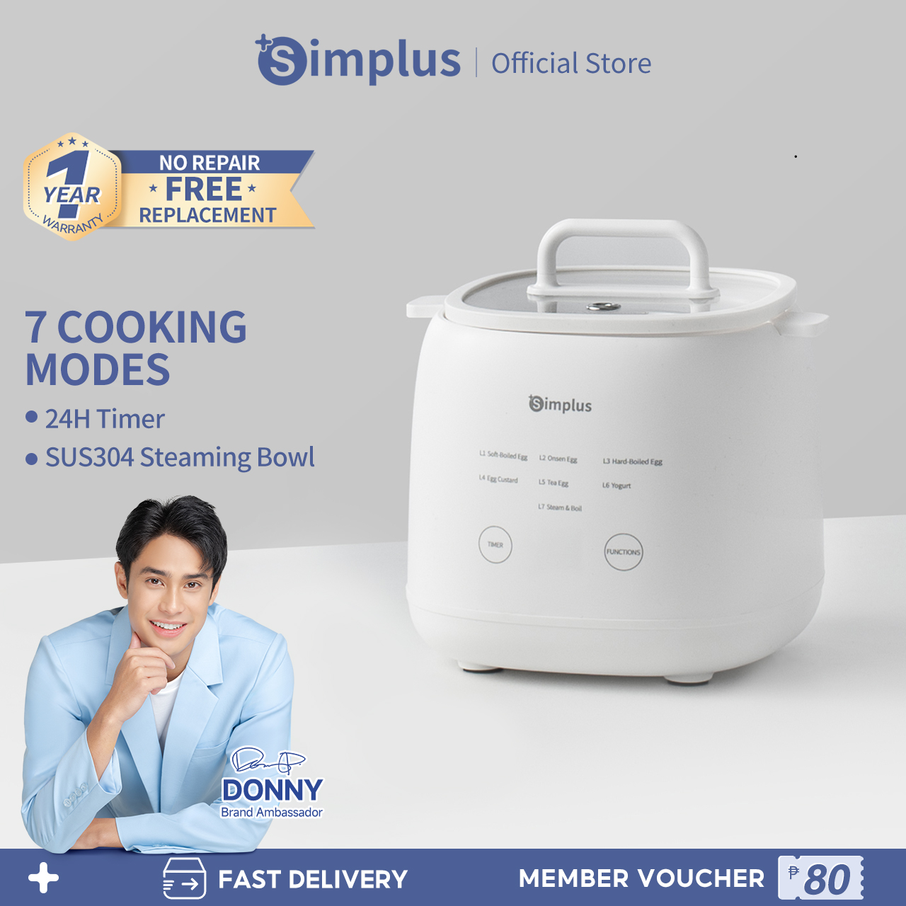 Simplus Egg Cooker Multifunctional Egg Cooker Modes 24h Timer
