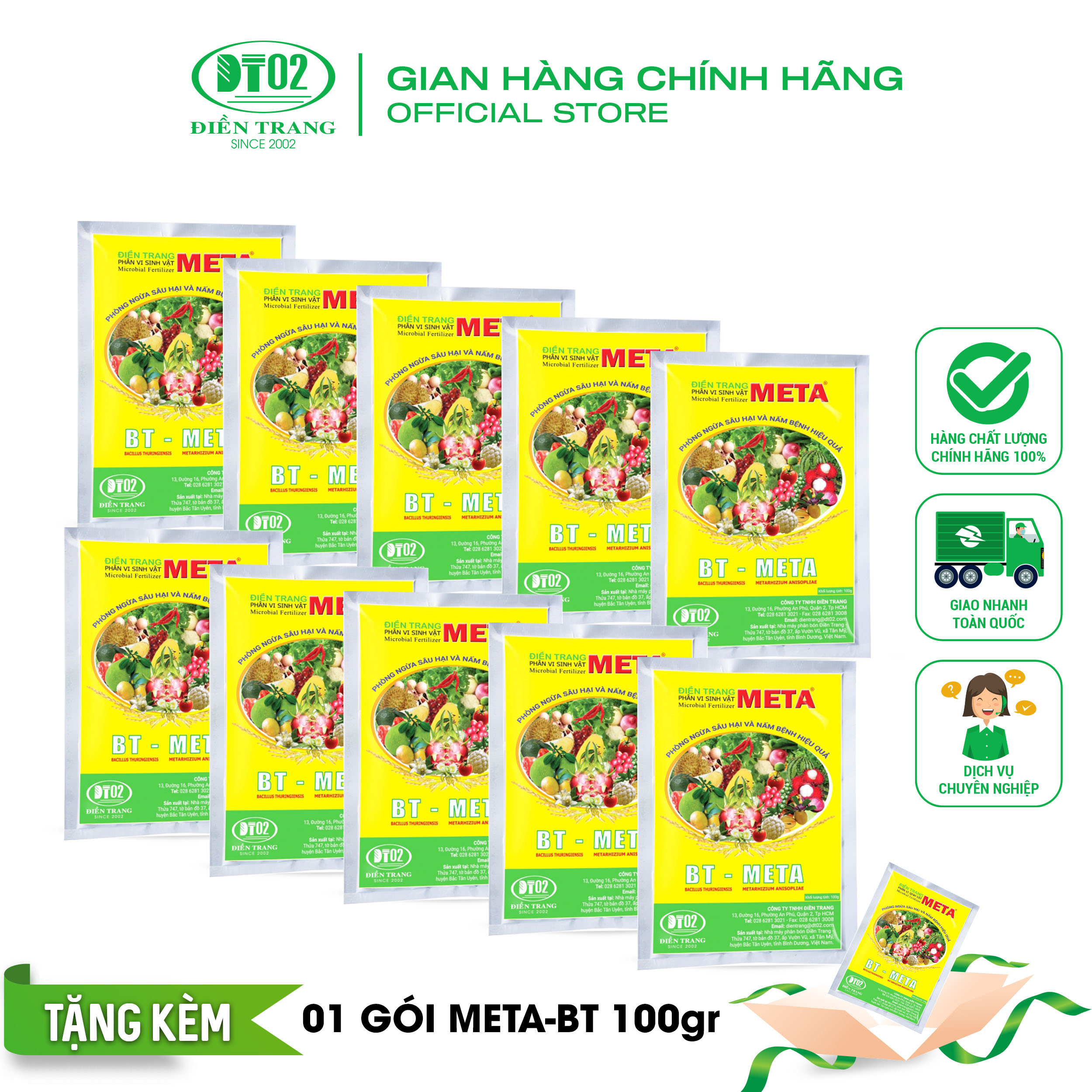 Combo 10gói tặng 1gói Trichoderma phòng ngừa nấm bệnh và sâu ăn lá Meta BT 100g tăng cường hiệu quả phòng ngừa nấm bệnh và sâu hại trên các loại cây trồng (cây công nghiệp, cây ăn quả, rau màu và hoa kiểng)