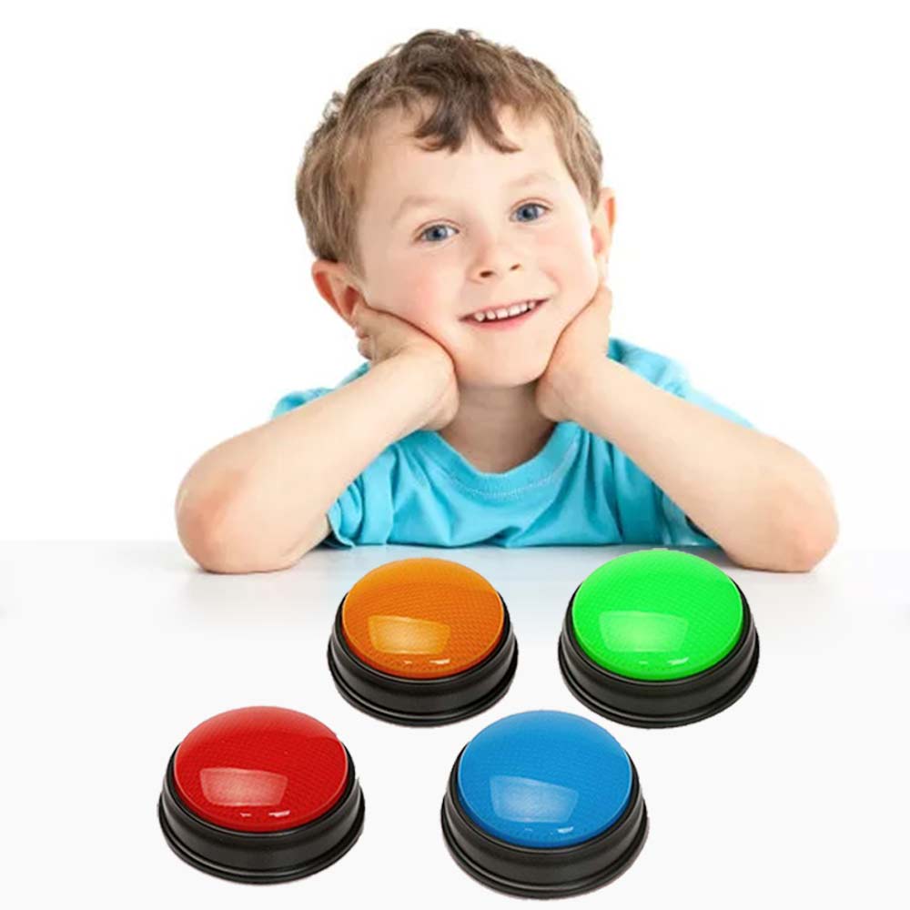 Interactive answerer for children Educational button toys Learn and Play 3D Colorful Button Idea Toy Educational Learning Tool Learning Minds Answer Buzzers For Quizzes - Set of 4 Lights & Sounds Buzzers