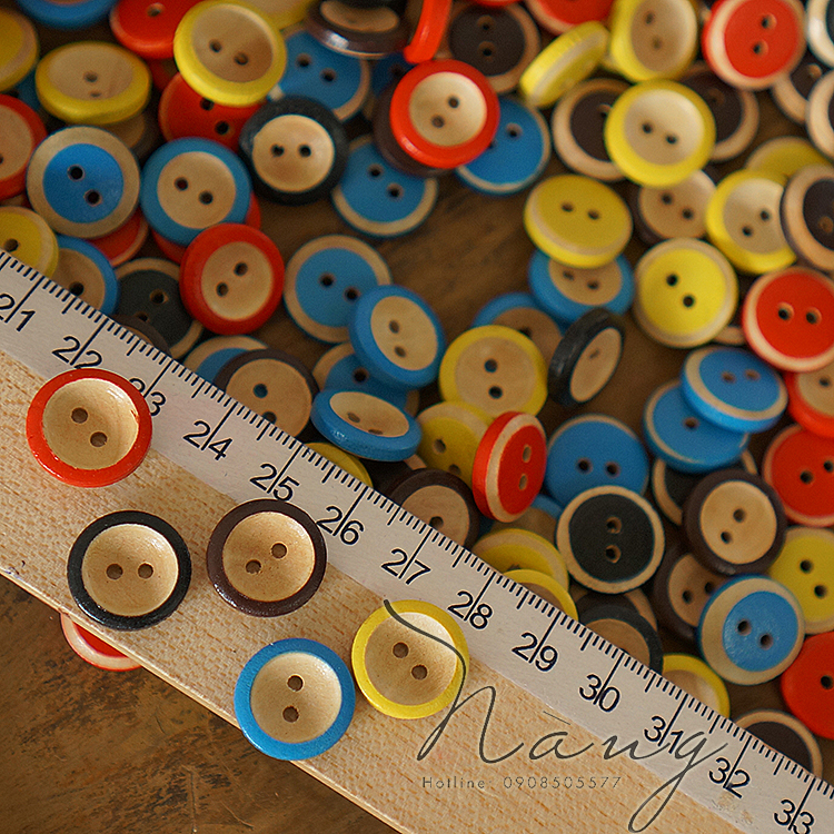 Set 50 Nút Gỗ Tự Nhiên Nút Gỗ Màu (15mm) - Mẫu 4