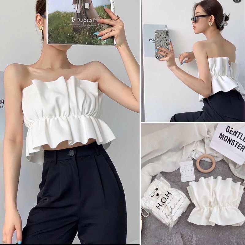 DIVA  Áo Kiểu Ống Nữ Bèo Nhúng Eo (Có Sẵn Mút Ngực) LACICI