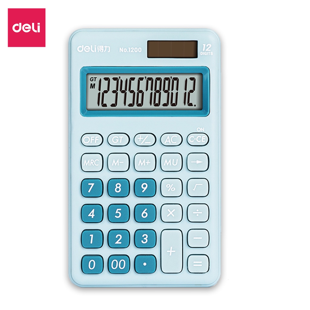 Deli 12-Digit Handheld Desktop Calculator: Versatile with Solar and Battery Power, One-for-One Warranty, Compact and Convenient Design, Ideal for Office Work and Study Purposes