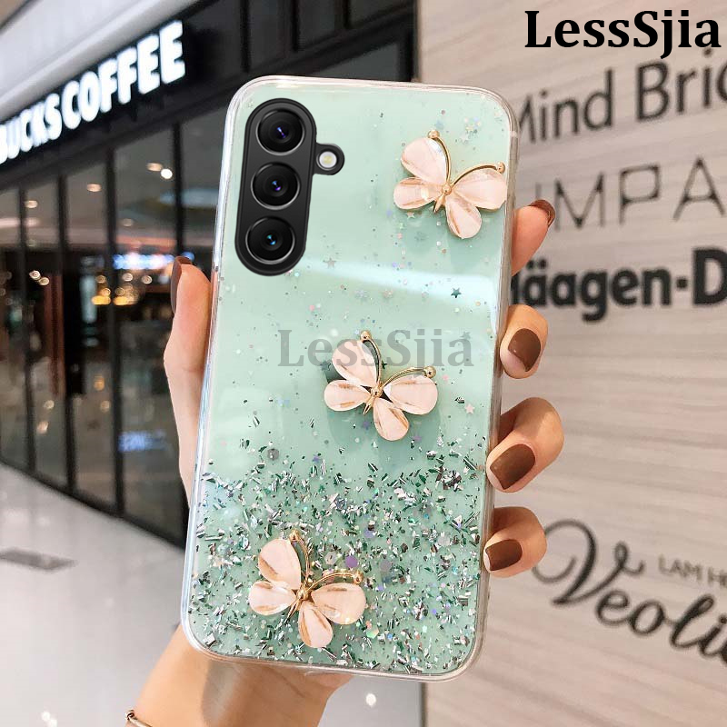 Phone cover Samsung Galaxy S24 FE 24 Ultra Back case Sparkling Star Moon Soft Silicone Transparent Butterfly Pattern Anti Drop For Samsung S24 Ultra Plus S24 FE Phone cases