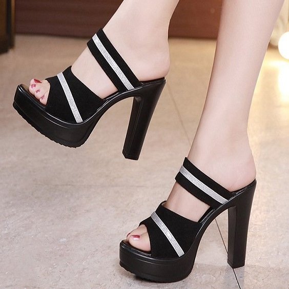 Dép cao gót 2 quai cao 10p cao cấp
