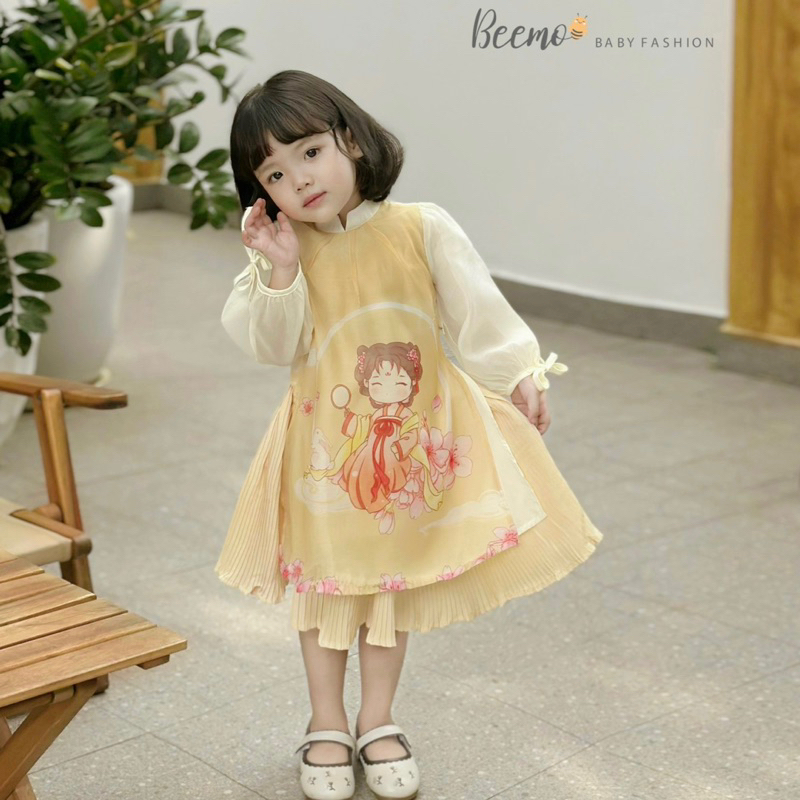 SET ÁO DÀI BÉ GÁI IN HÌNH SIÊU XINH