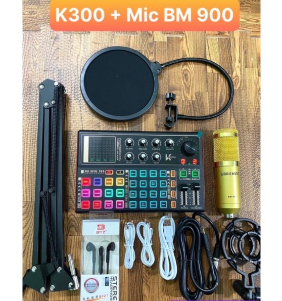 Bộ Mic Thu Âm Bm900 Sound Card k300 Dây Livestream Chế - Trọn Bộ Thu Âm Sound Card k300 Hỗ Trợ Autu Tune Bluetooth - Tặng Phụ Kiện Đi Kèm . Sound Card K300 Mic BM900 Hát Livestream , Karaoke Mọi Lúc Mọi Nơi