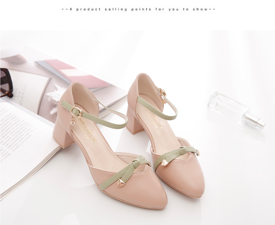 Giày Cao Gót Mũi Nhọn Đế Cao 5cm Đính Nơ