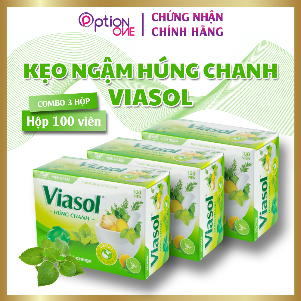 COMBO 3 HỘP Kẹo ngậm Viasol húng chanh Vietnat giảm ho rát họng - 100 viên