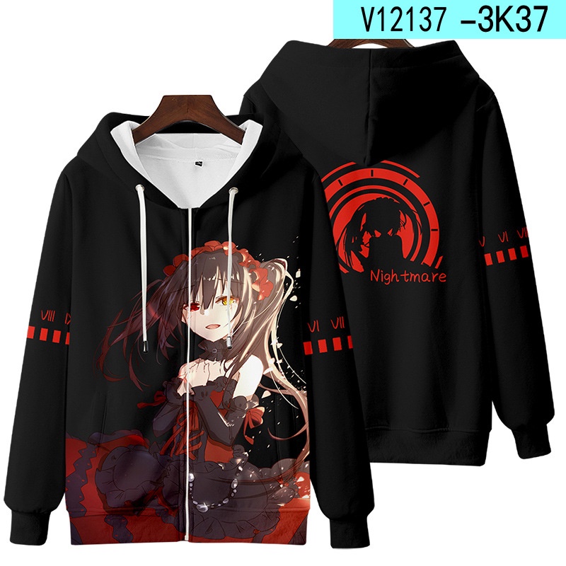 Áo khoác hoodie phối khóa kéo hóa trang nhân vật anime date a live