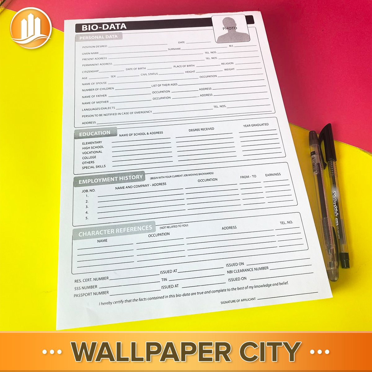 WPC Personal Bio-Data Form Sheet Documents Paper Office Supplies Sold ...
