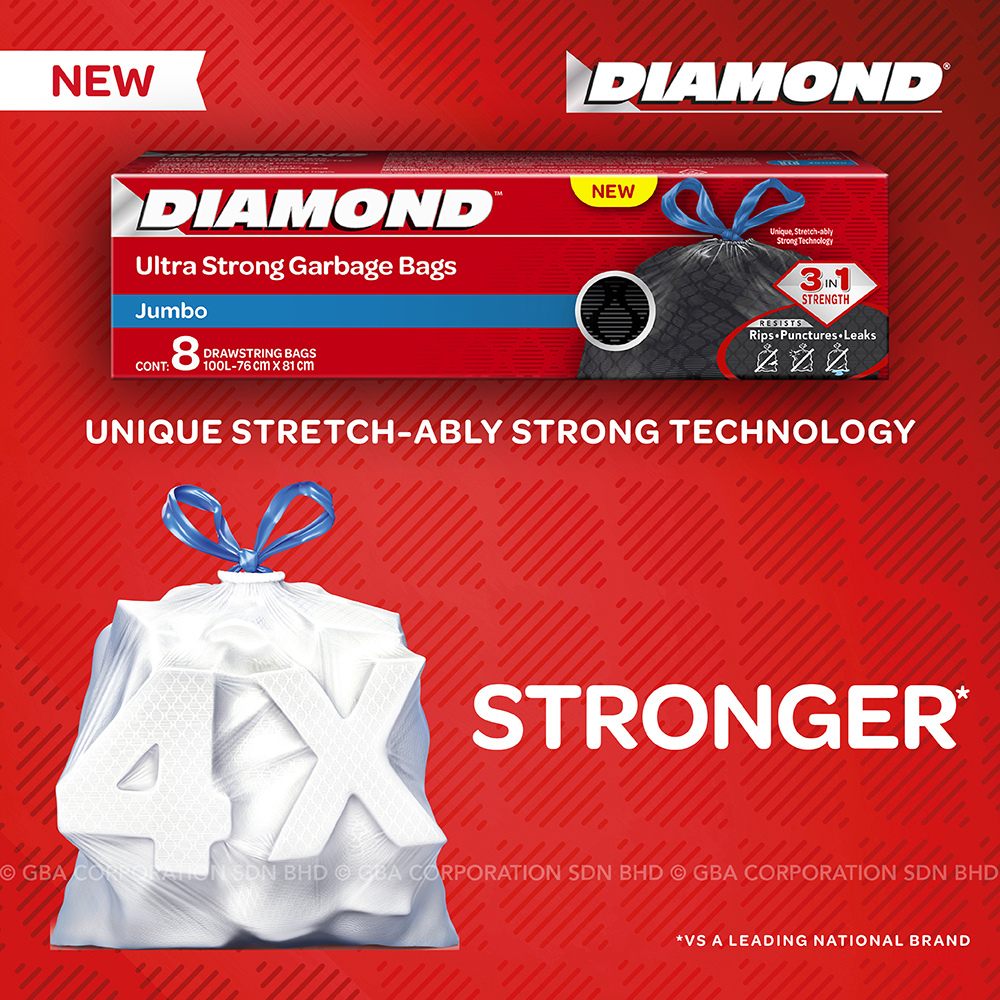 Diamond Ultra Strong Drawstring Jumbo Garbage Bag 8s
