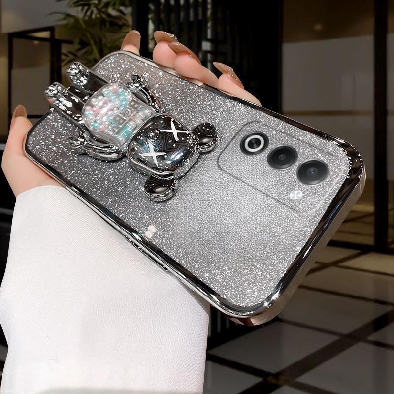 Phone cover OPPO A5 2025 5G Back case with Cartoon 3D Bear Stand Luxury Slim Gradient Plating Glitter Girls Stylish For OPPO A5 2025 Phone cases. 