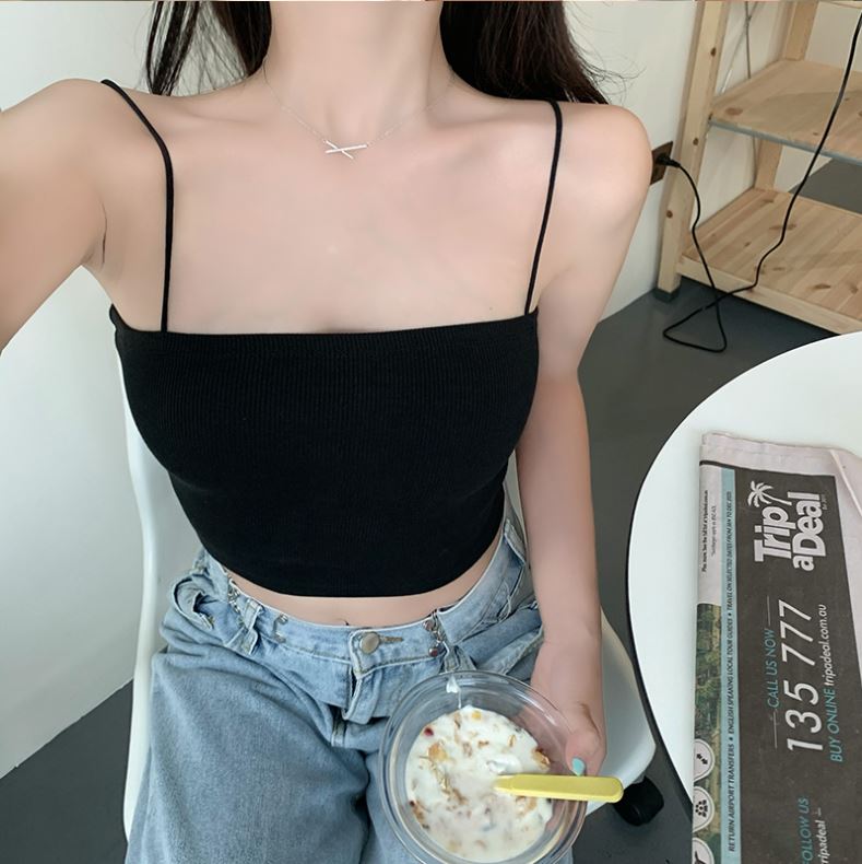 Áo 2 dây nữ croptop sợi bún-2 màu