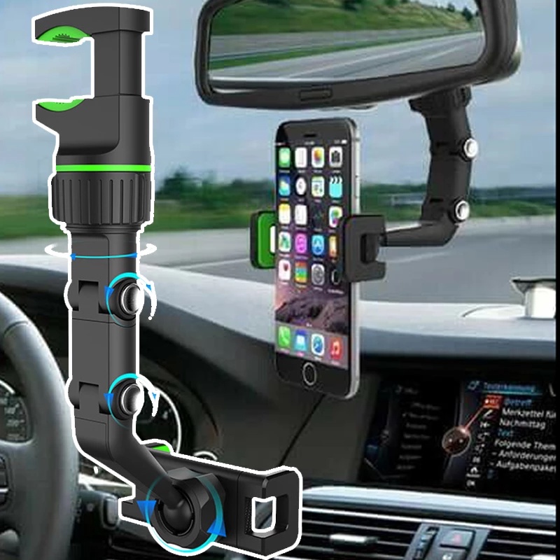 Car Phone Holder Multifunctional 360 Degree Rotatable Auto Rearview Mirror Seat Hanging Clip Bracket