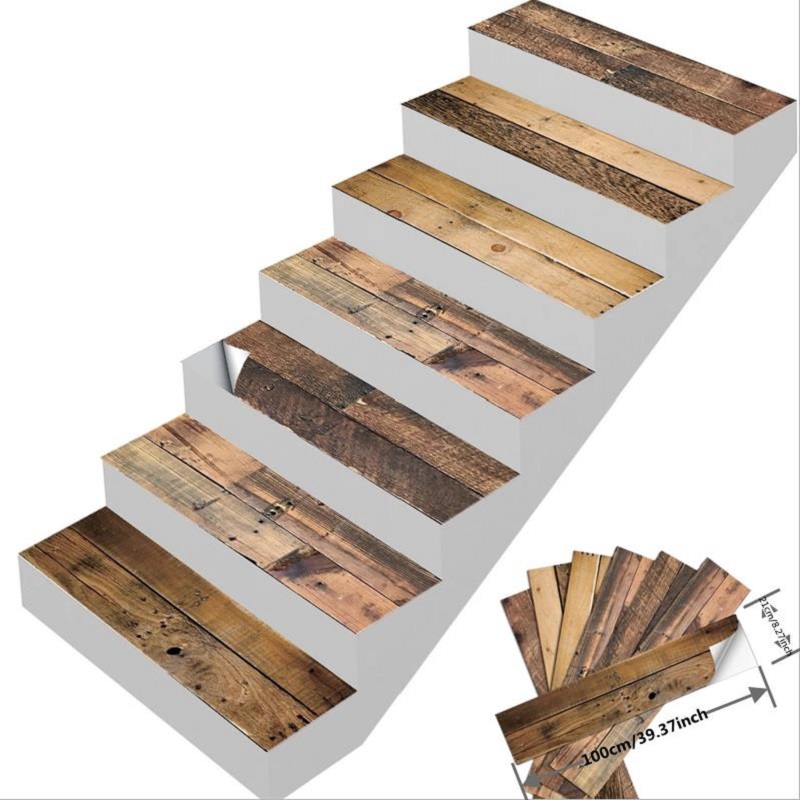 【Folio & Light】Wooden Vintage Grain Stairway Vinyl Floor Door Sticker ...