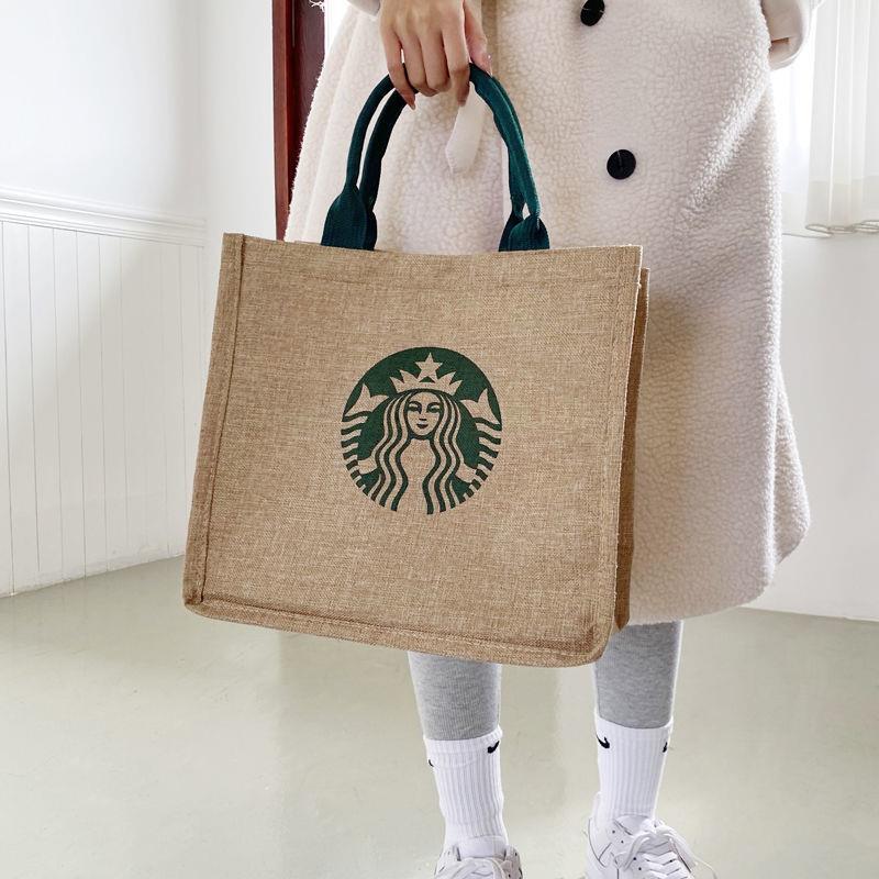 Túi cói starbucks sang trọng, có lót và khoá kéo bên trong