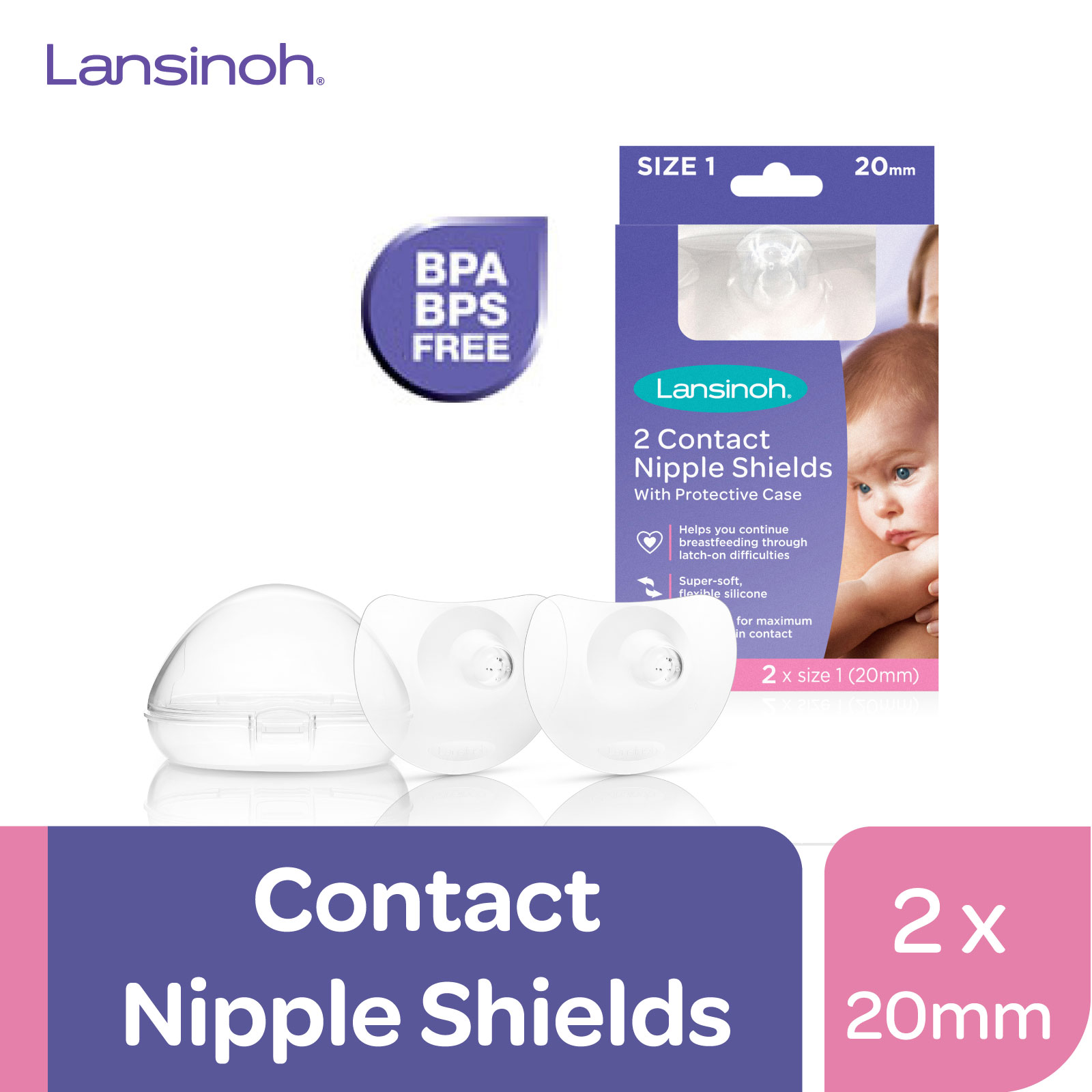 Lansinoh Contact Nipple Shields For Breastfeeding, 2 Nipple