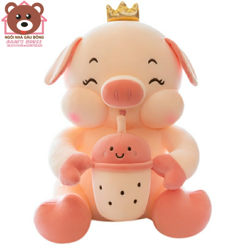 Gấu bông heo ôm bình sữa  - ôm trà sữa