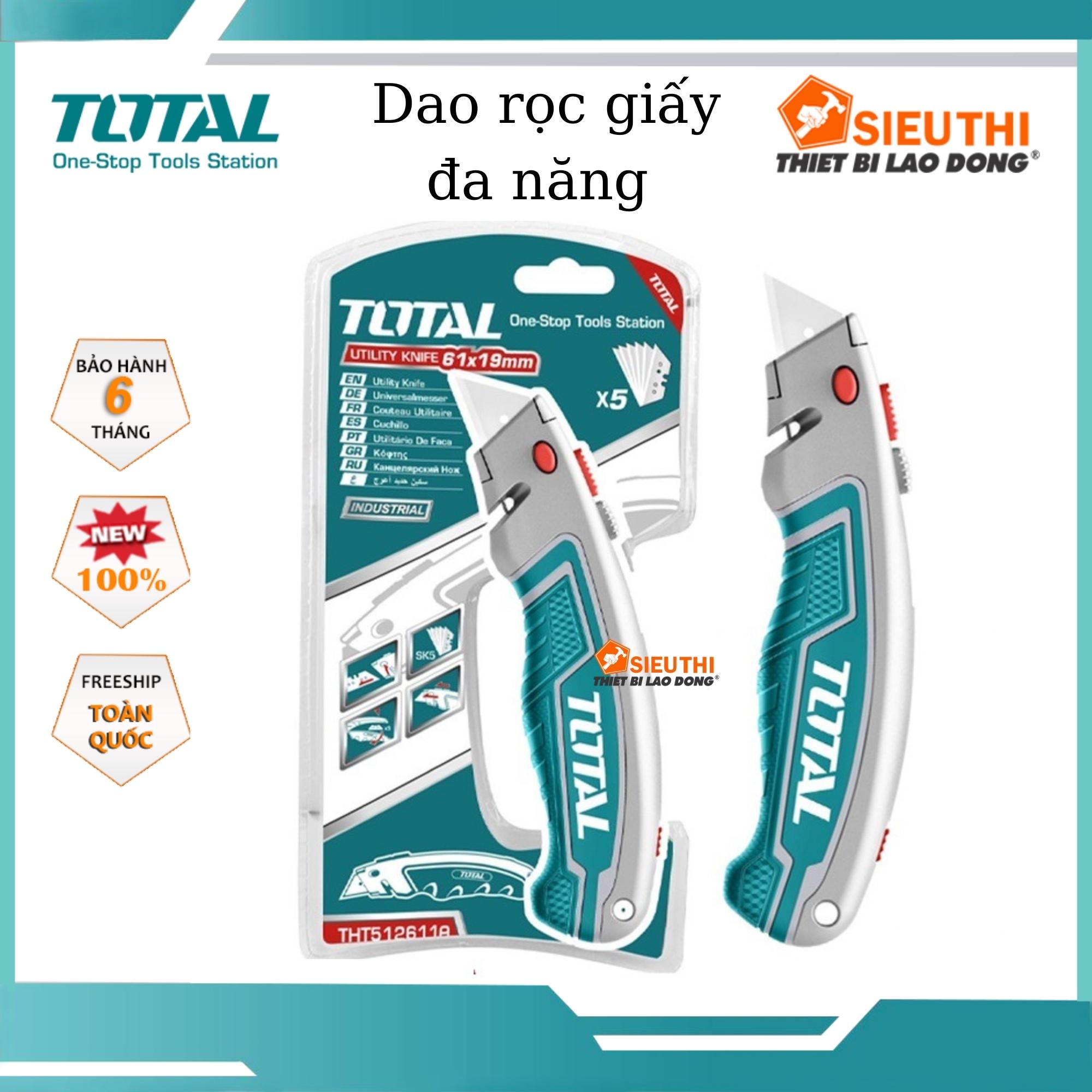 Dao rọc giấy đa năng TOTAL THT5126128 | dao cắt giấy kích thước lưỡi 61x19mm, lưỡi SK5, kèm 6 lưỡi