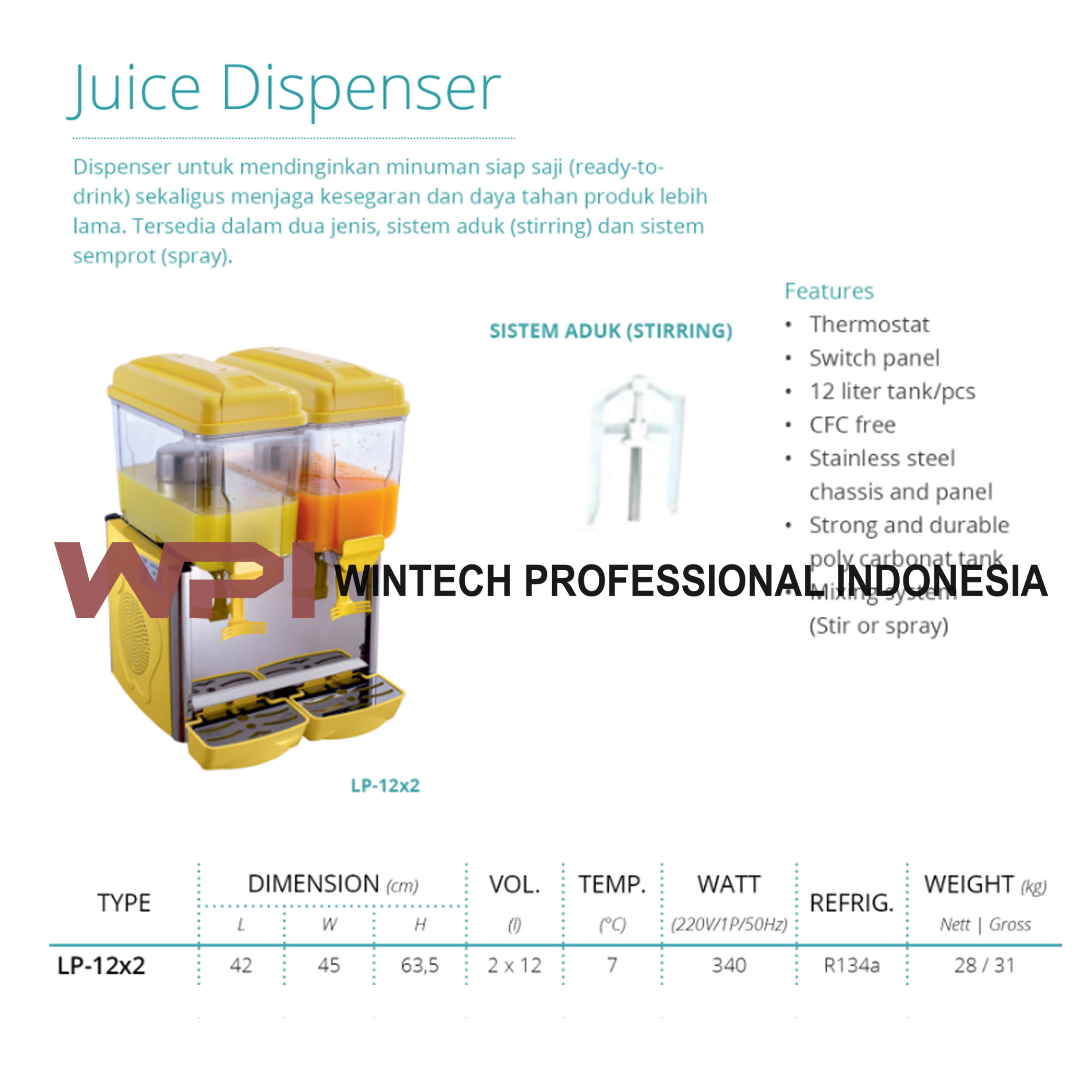 Gea LP12X2 Juice Dispenser Jus Dispenser 2 Tabung Dengan Pendingin