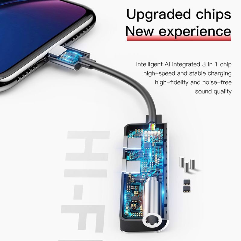 Bộ chia cổng Lightning 1 thành 2 và Jack 3.5mm cho IP ipad - Baseus L52 - KOI TECH