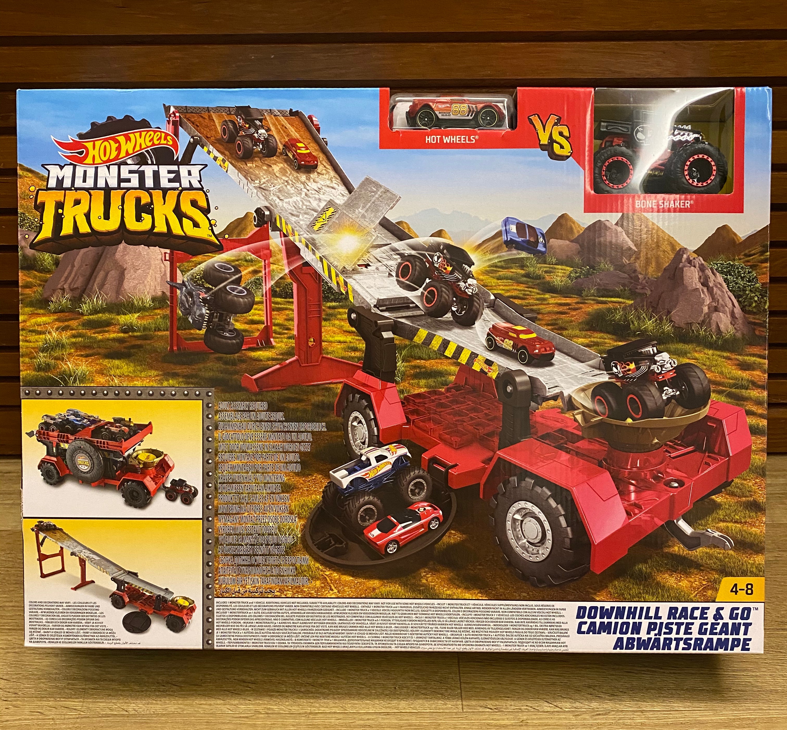 hot wheels monster trucks downhill race & go playset