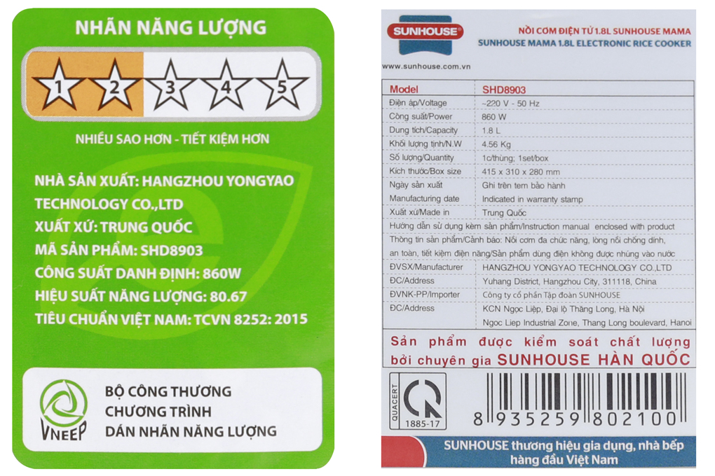 [HCM]Nồi cơm điện tử Sunhouse SHD8903 (1.8 lít)