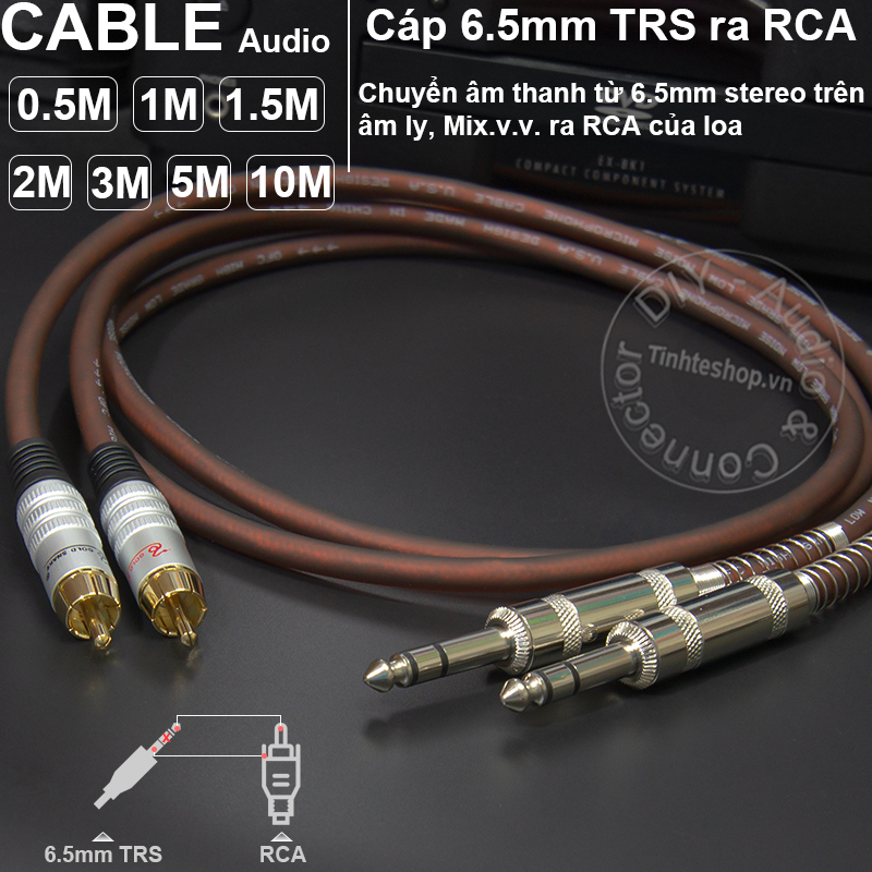 Dây 6.5mm balanced ra AV 1 cặp DIY 0.5M đến 5M - Cáp 6ly TRS sang hoa sen