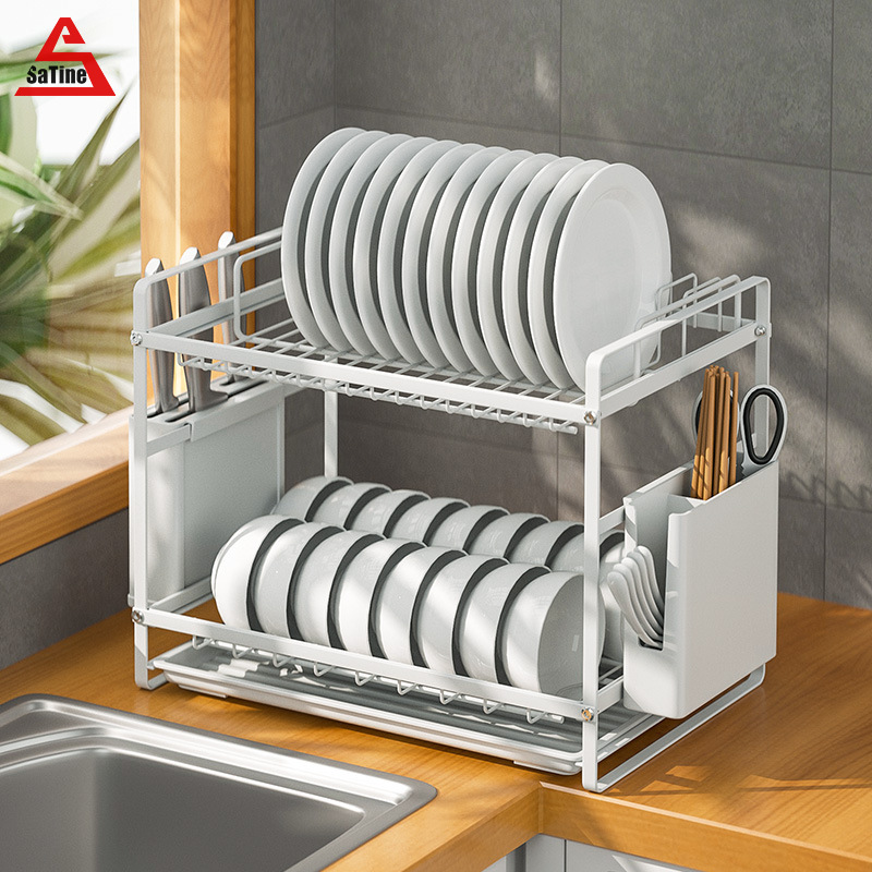 Kệ bếp: Giá đựng bát đôi với giá thoát nước lưu trữ đũa, giá thoát nước bếp, giá đỡ bát đĩa khay đựng