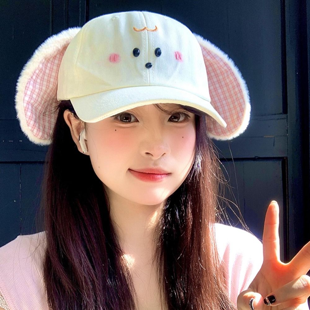 Trendy%20Cute%20Baseball%20Cap%20Plush%20Rabbit%20Ear%20Y2k%20Peaked%20Cap%20Versatile%20Plaid%20Sunscreen%20Hat%20Female%20-%20Image%204
