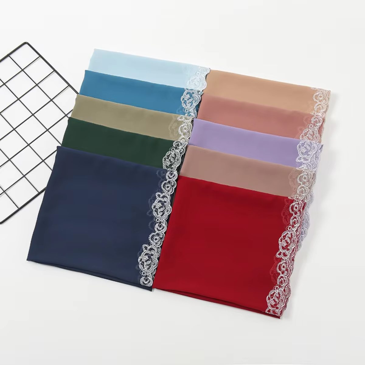 Trendy Plain Lace Scarf Bubble Chiffon Hijabs Solid Color Embroidered Scarfs Chiffon Muslim Woman Veil Eid Abaya Woman Turban Chiffon Hijab Scarf Long Solid Color Lace Pearl Head Wraps Scarves Ladies Beach Sunscreen Shawls Veils Scarf for women.