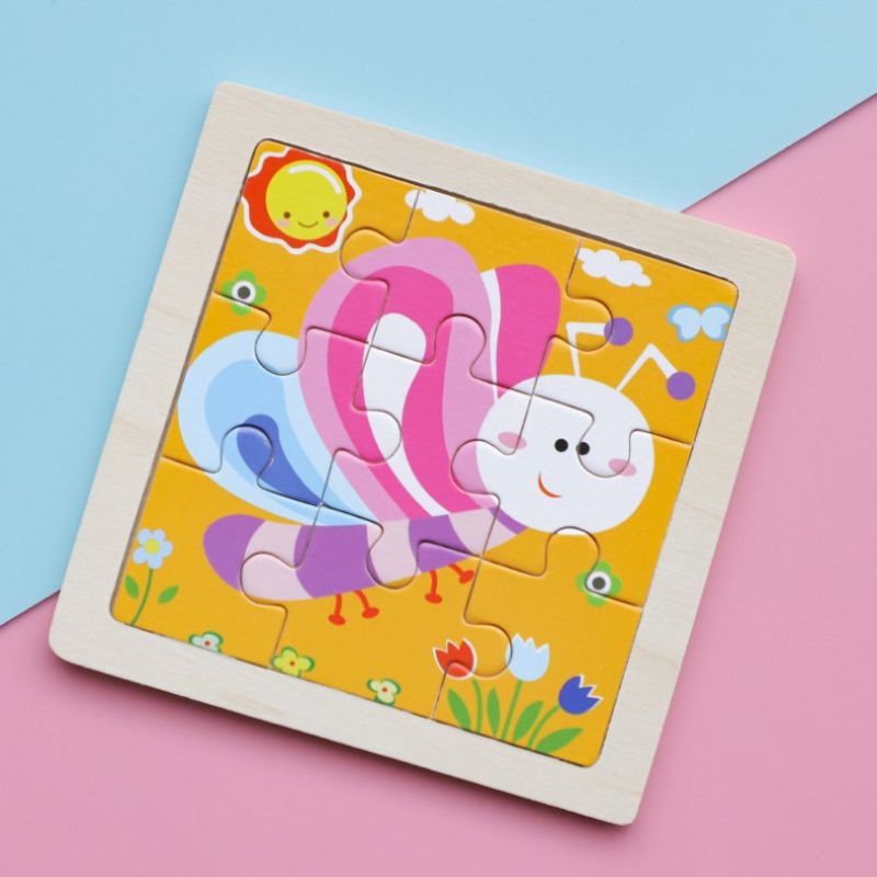 Cute multi pattern 9 piece baby wooden painting assembled puzzle toy | baby's garden