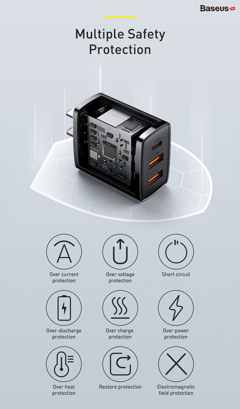 Cốc sạc nhanh 3 cổng Baseus Compact USB dual port + TypeC 30W PD/QC3.0 - Nhất Tín Computer
