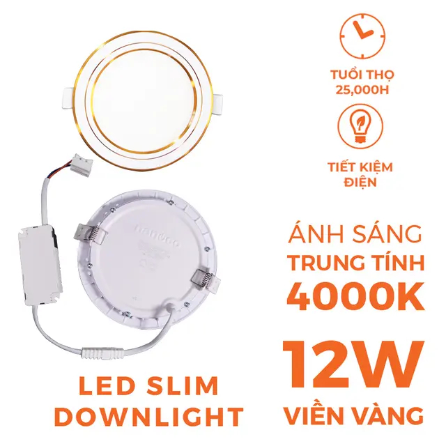 Đèn LED Nanoco Downlight Siêu Mỏng - Hera Series Viền Vàng