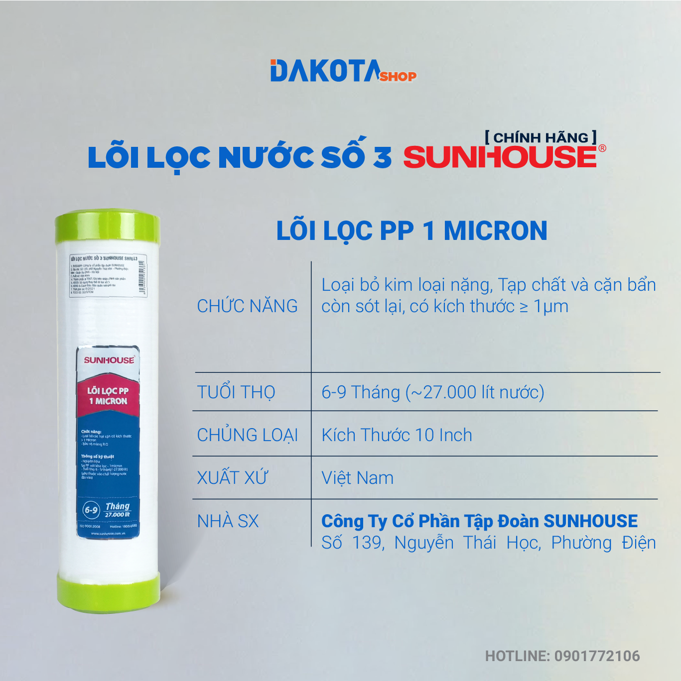 LÕI LỌC NƯỚC SỐ 3 SUNHOUSE SHRLL3