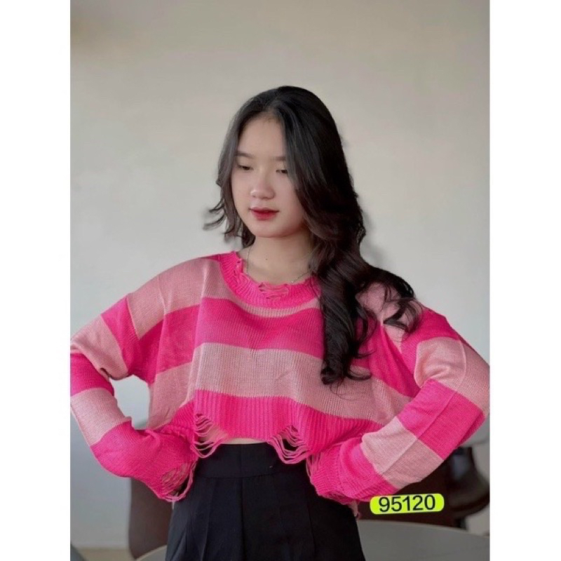 Áo len nữ kiểu rách mỏng croptop cá tính hàng QC
