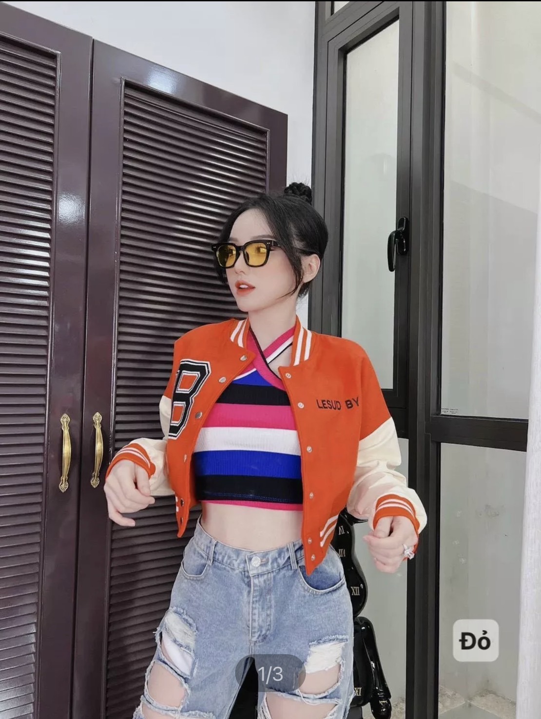 Áo khoác bomber croptop nữ dáng lửng chữ B form rộng bấm cúc sexy_856