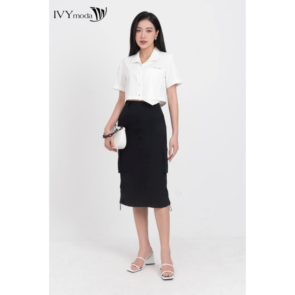 Áo sơ mi Croptop trắng IVY moda MS 16B9485