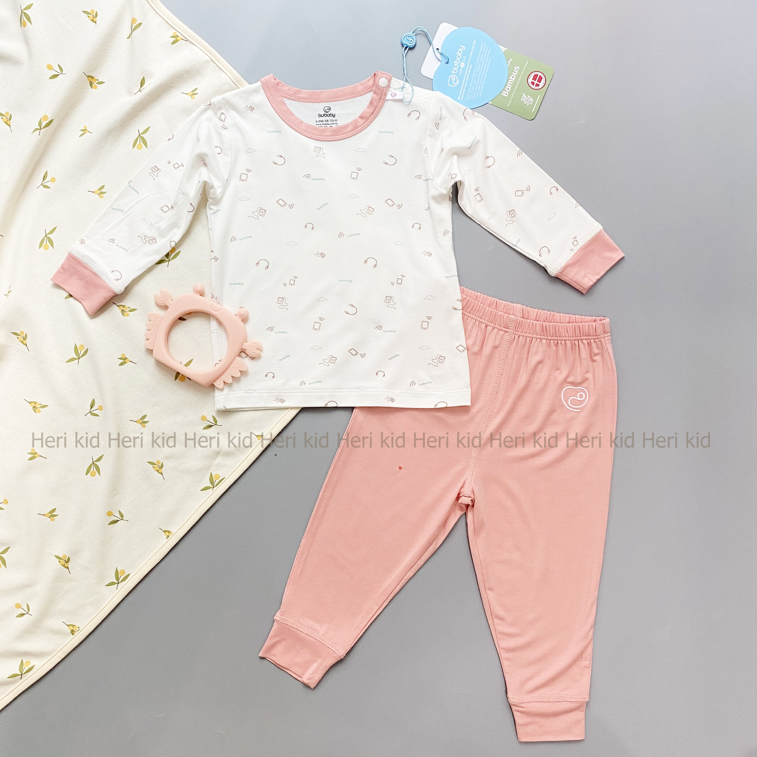 Bộ dài tay cài vai sợi tre bu, bubaby 6m - 3y