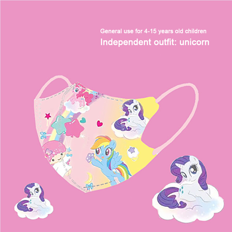 Jnan✨cartoon✨10pcs printed 3d masks for kids 4-15 years old 3-layer filter element face mask disposable face cover 14.5 * 9.5cm