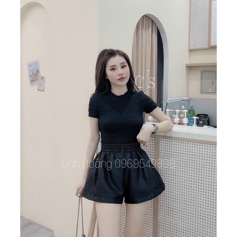 Áo xốp cổ tròn, áo nữ ngắn tay